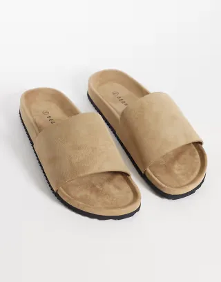 SEQWL Marina slides in taupe faux suede