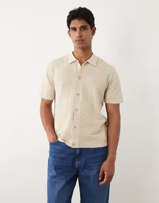 BLEND cotton blend diamond knit regular fit polo in bleached sand