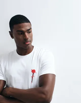 HUGO Red regular fit chest rose print T-shirt in white