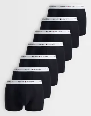 Tommy Hilfiger Signature Cotton 7 pack boxer briefs in black with white waistbands