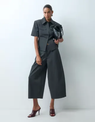 ASOS DESIGN cropped barrel tailored pants in charcoal