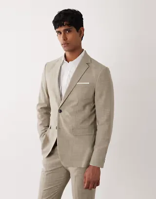 Selected linen mix slim fit blazer in beige