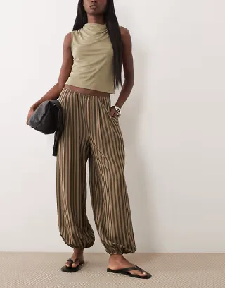 Threadbare balloon leg pants in brown stripe