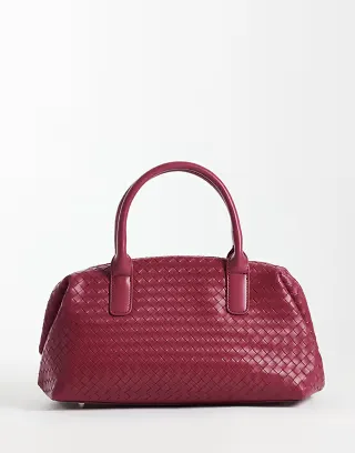 Glamorous woven bowler bag in cherry red