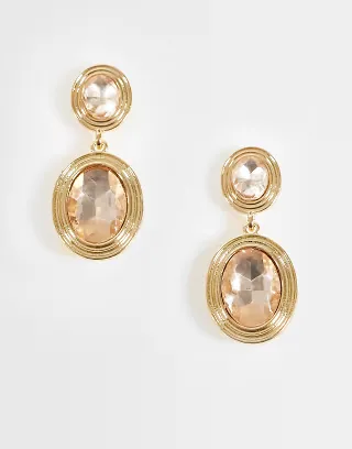 Accessorize oval crystal double drop earrings in gold