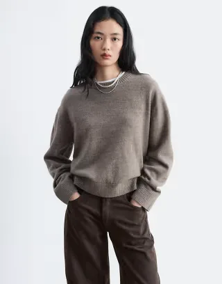 & Other Stories wool & cotton blend crew neck sweater in mocha