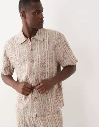 Farah Clarence short sleeve textured stripe logo shirt in red - part of a set