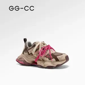 GGCC Designer Shoes - Thick Soled Vintage Cowhide Leather Casual Sneakers for Women - Height Increasing Sporty Comfort