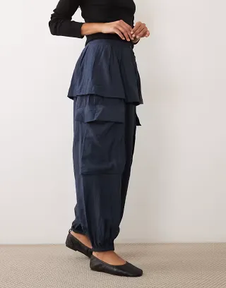 ASOS DESIGN balloon leg skirt detail pants in navy