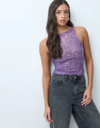 Motel dudley sequin tank top in bright purple