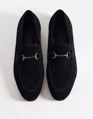 ASOS DESIGN slim loafers with snaffle in black suede