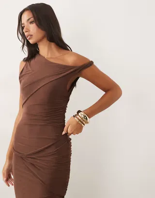 ASOS DESIGN slinky twist and drape maxi dress in chocolate