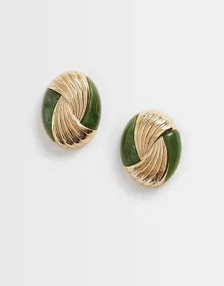 ASOS DESIGN stud earrings in mixed green resin and gold tone