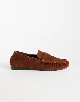 ASOS DESIGN Marlowe softie ruched loafers in rust suede