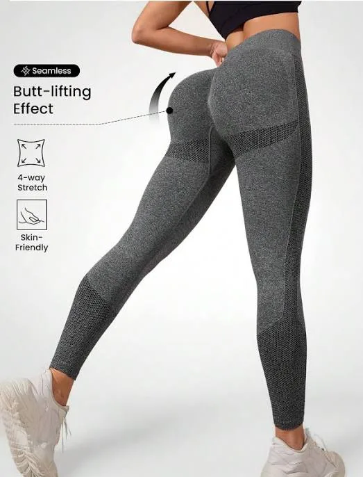 SHEIN Grey Seamless High Stretch Scrunch Butt Tummy Control High Waist Running Yoga Sports Leggings Women's Gym Tights A