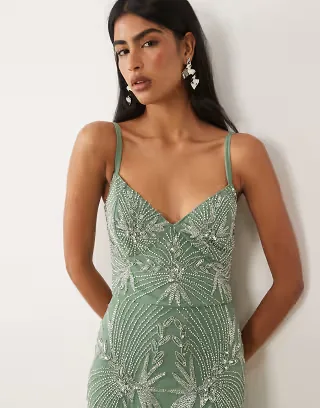 Beauut embellished cami maxi dress in light green