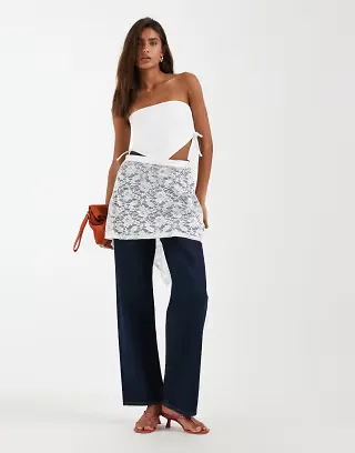 PIECES lace layering waist scarf in white