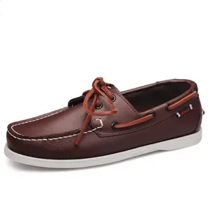 240821bj Mens Leather Loafers - Comfortable Casual Driving & Walking Boat Shoes