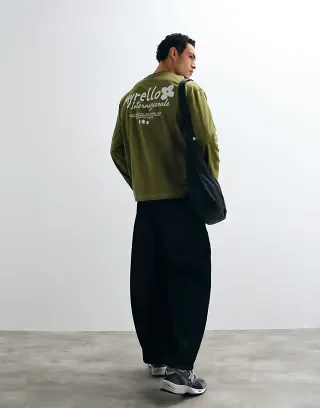ASOS DESIGN oversized long sleeve top with logo print in khaki