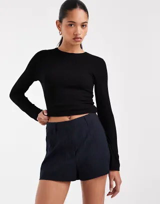 ASOS DESIGN Tailored micro shorts in navy striped print