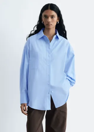 & Other Stories oversized pure cotton shirt with pocket in light blue