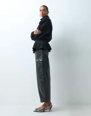 ASOS DESIGN PU barrel pants in black