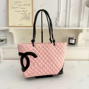 Diamond Quilted Designer Tote Bag, Large Capacity Two-Tone Shopping Shoulder Handbag with Knotted Rope Top Handles for L