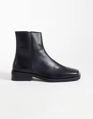 ASOS DESIGN chelsea boots with square toe in black leather
