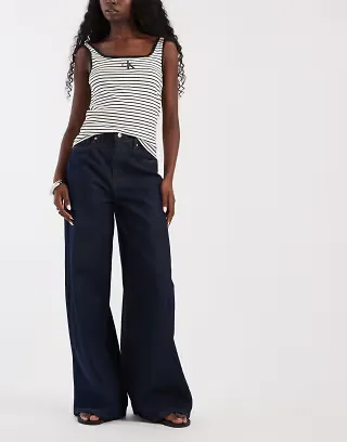 ASOS DESIGN baggy wide leg jeans in rinse