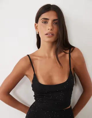 ASOS DESIGN set hotfix cropped cami top in black