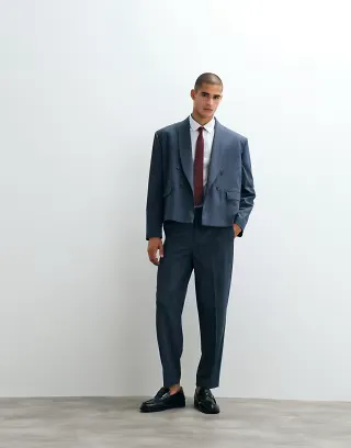 ASOS DESIGN oversized tapered suit set in blue herringbone
