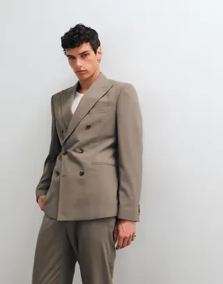 ASOS DESIGN slim double breasted suit jacket in brown