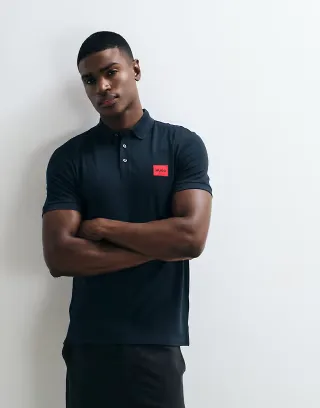 HUGO Red slim fit polo shirt with red box chest logo in navy