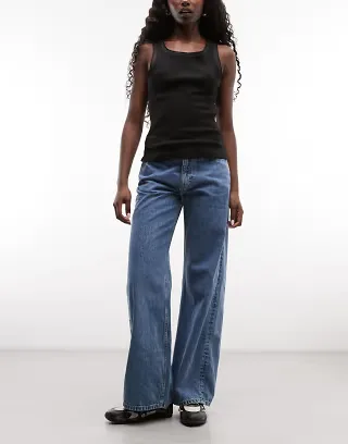 Weekday Paz mid waist wide leg jeans in blue