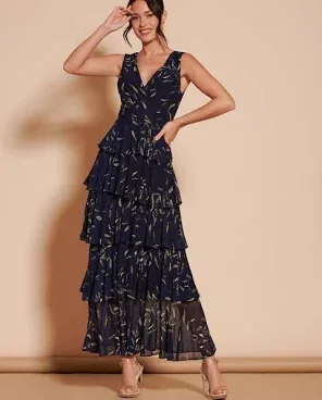 Jolie Moi Tiered Hem Mesh Maxi Dress