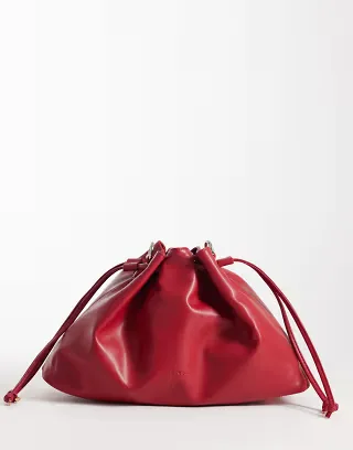 PASQ drawstring clutch purse with shoulder strap in red