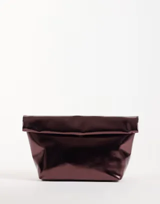 ASOS DESIGN roll top clutch bag in metallic burgundy