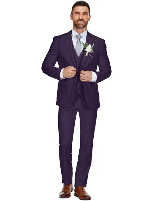 Braveman Men's 3-Piece Premium Vested 3-Piece Slim Fit Suit - Plum
