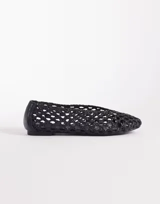 Public Desire Wide Fit Rhodes woven ballet flats in black