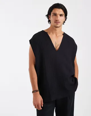 ASOS DESIGN oversized sleeveless cheesecloth shirt in black