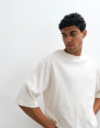 ASOS DESIGN oversized T-shirt with half sleeves in cream texture