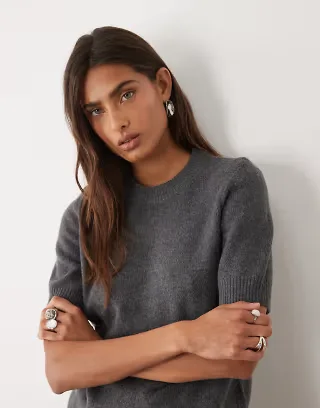 ASOS DESIGN wool blend baby tee in charcoal
