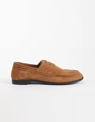 Walk London Roma boat shoe in tan suede