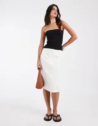 ASOS DESIGN tailored knee length pencil skirt in cream