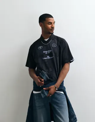Aape by A Bathing Ape logo sports jersey in washed black