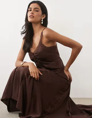 Abercrombie & Fitch longline button up cami slip in brown