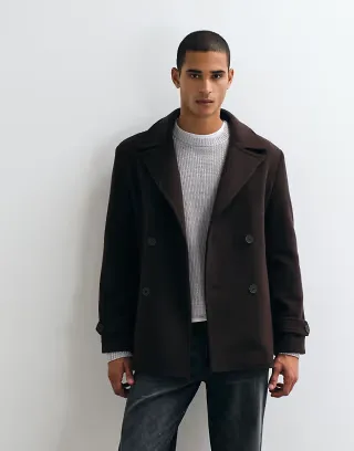 Threadbare faux wool double breasted jacket in chocolate brown