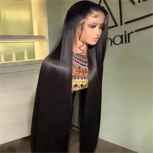 13x4 Straight HD Lace Wig Vietnamese Gluelesss Human Hair Lace Frontal Wig Pre-Cut Super Double Drawn Natural Black Huma