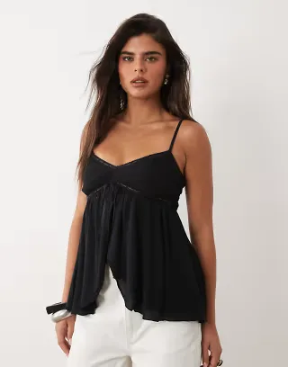 Hollister flyaway babydoll cami in black