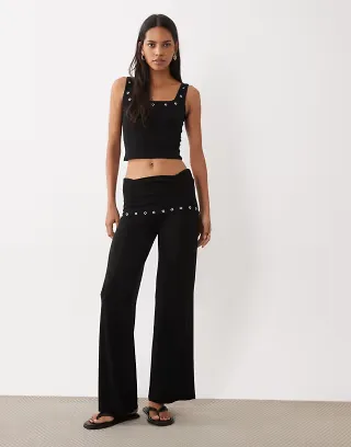 ASOS DESIGN fold over with eyelet details pants in black - part of a set